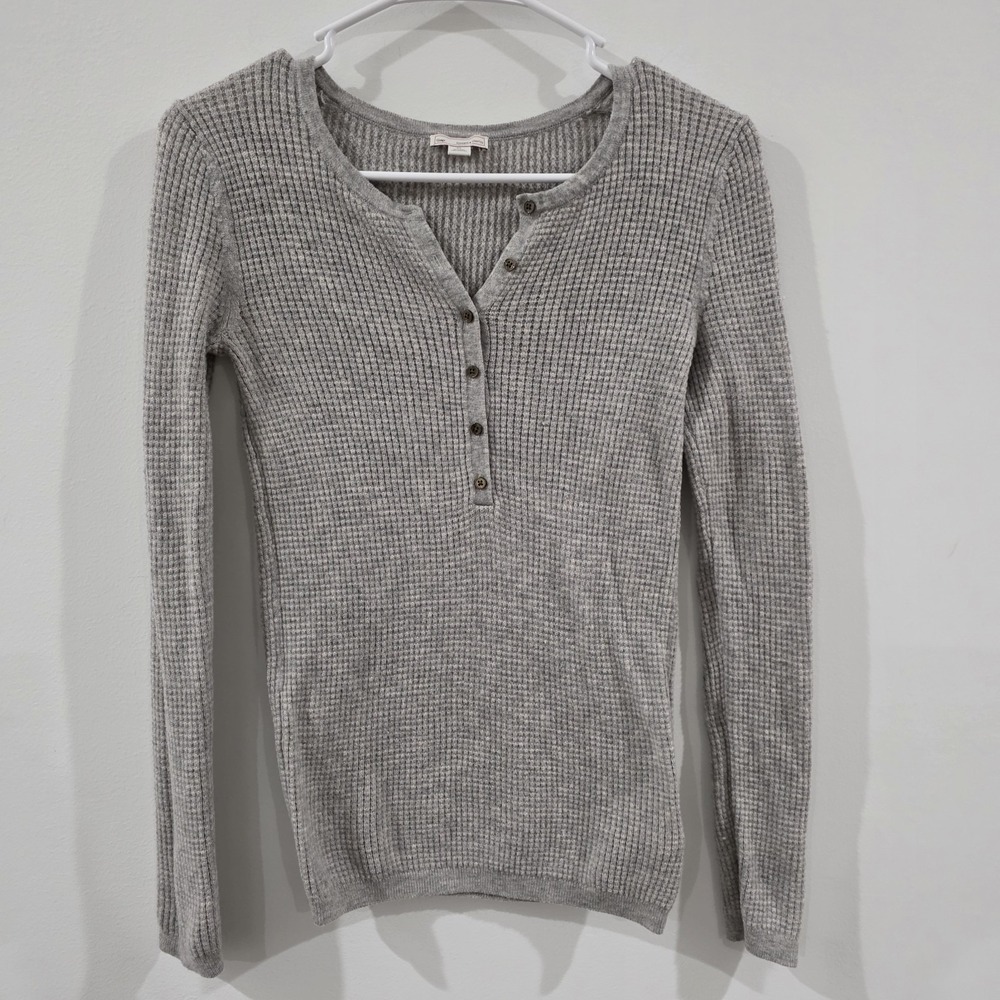 Y2K Gap Womens Thermal Henley Top Size Xs Gray Elana Bella Fitted‎ Wool Blend
